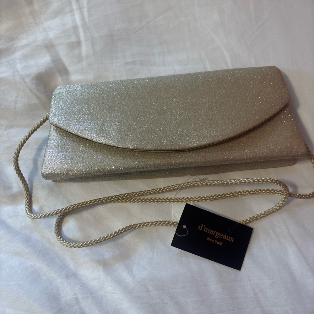 Gold Envelope Clutch with Wristlet and Strap